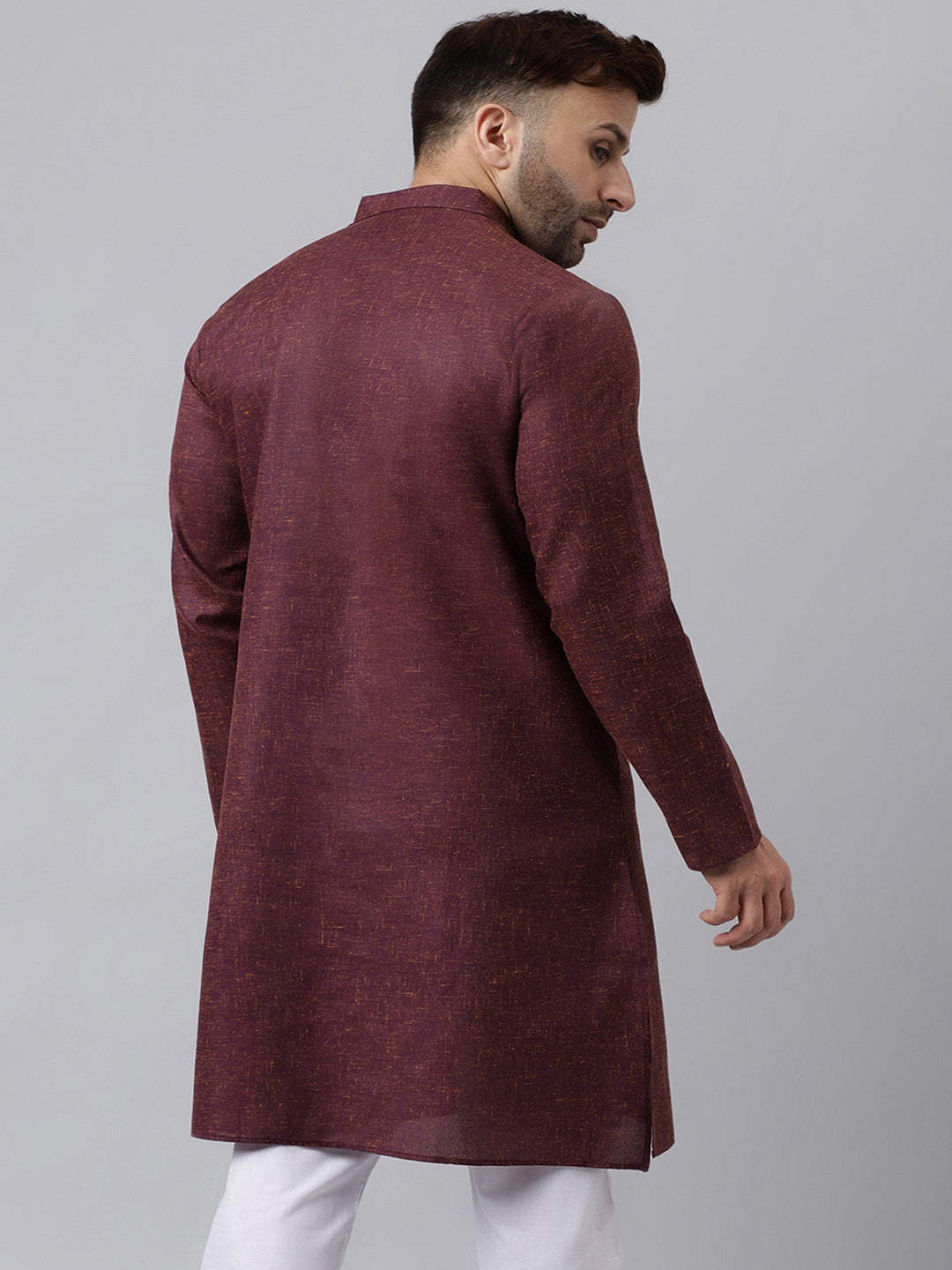 Hangup Men's Ethnic Solid/self weaved Maroon Kurta