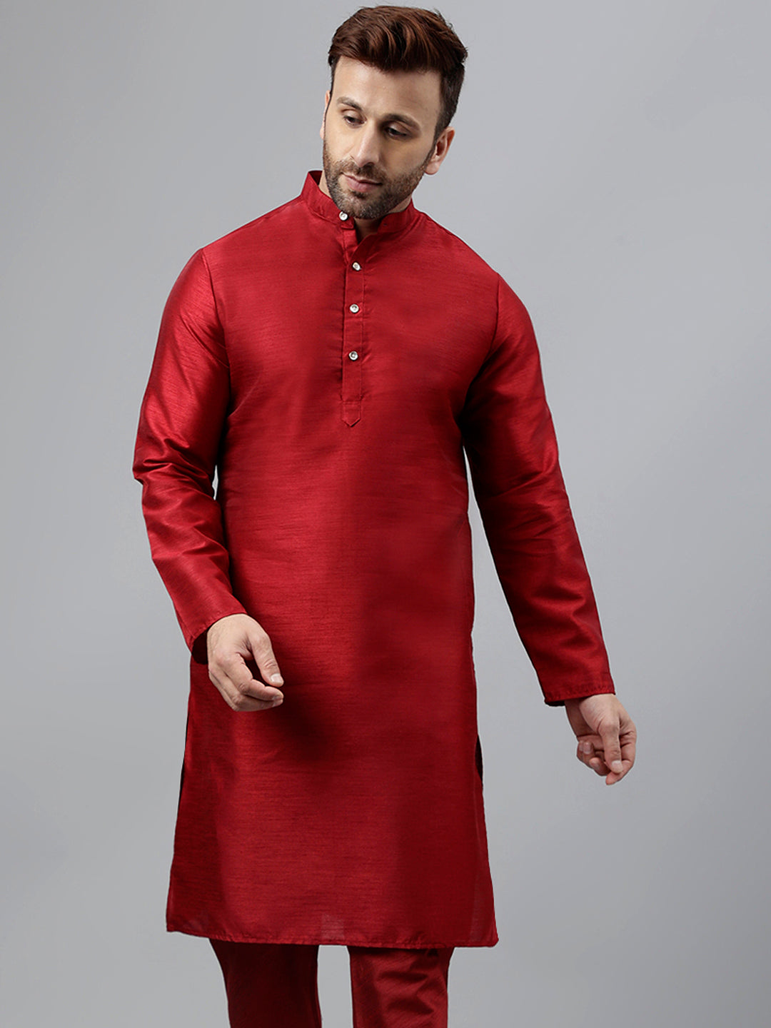 Hangup Men's Ethnic Solid Maroon Kurta