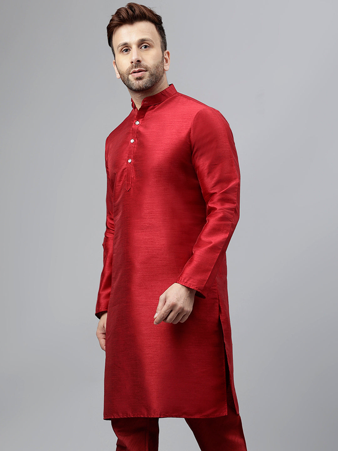 Hangup Men's Ethnic Solid Maroon Kurta