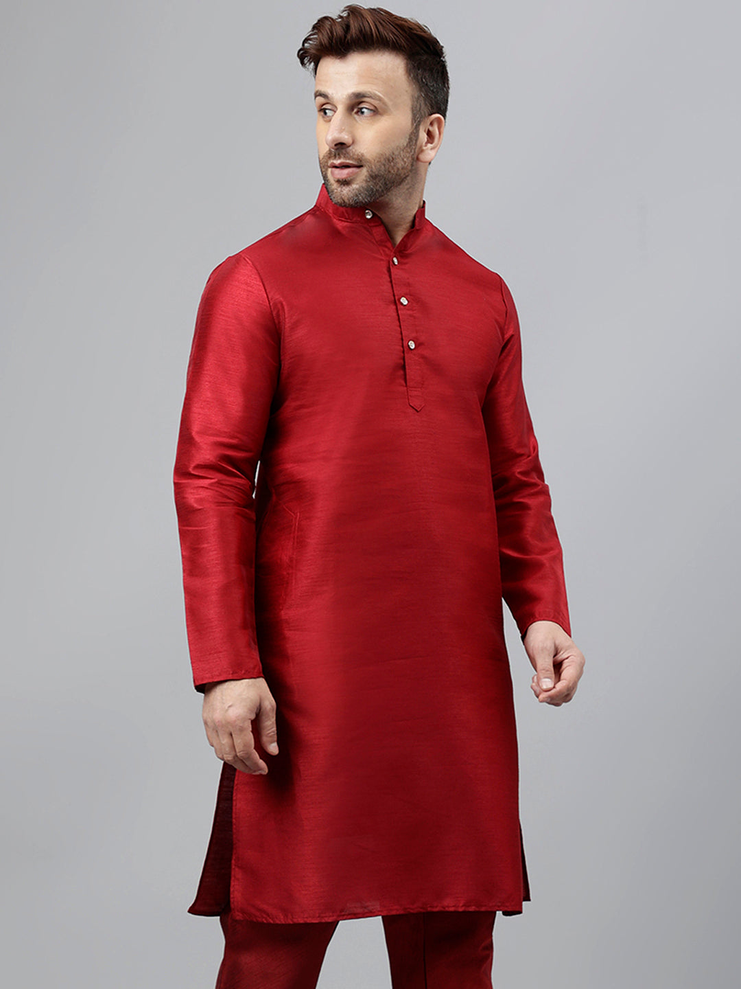 Hangup Men's Ethnic Solid Maroon Kurta