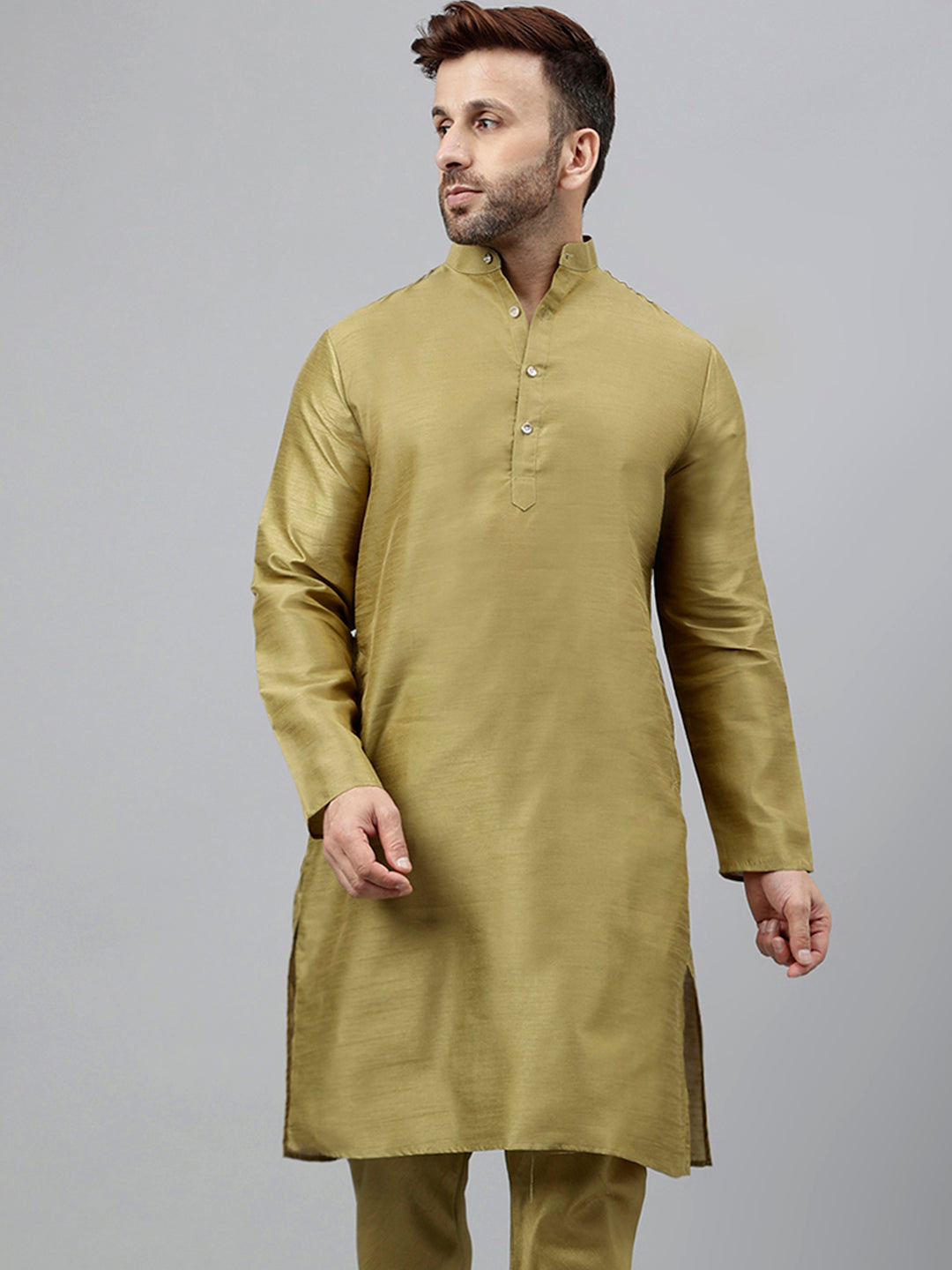 Hangup Men's Ethnic Solid Mehandi Green Kurta