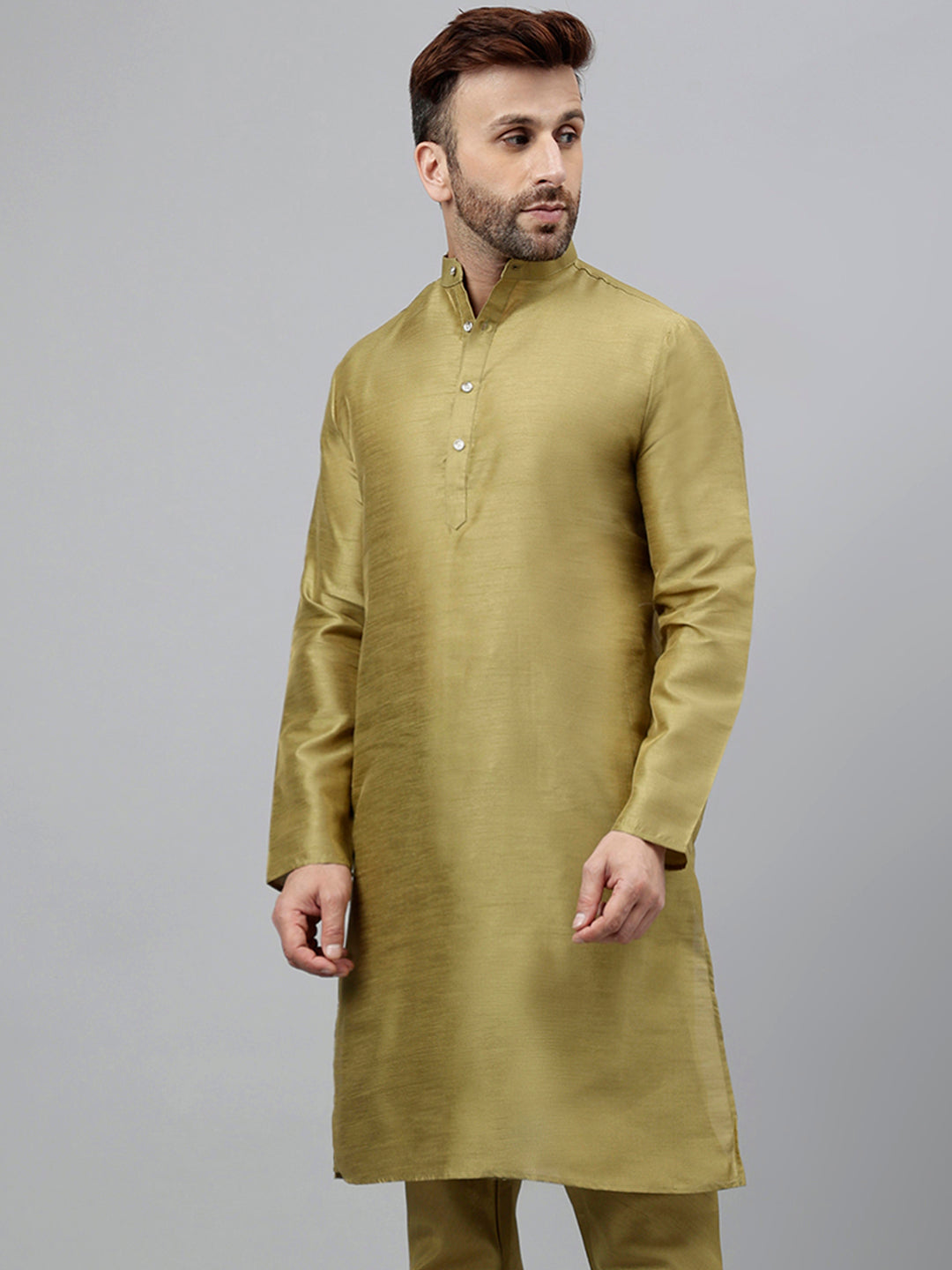 Hangup Men's Ethnic Solid Mehandi Green Kurta