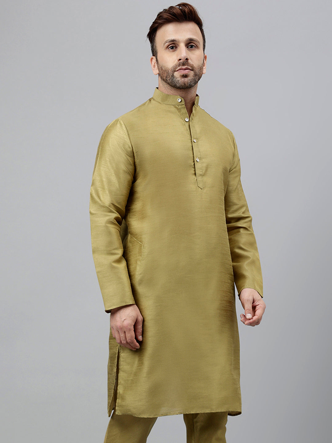 Hangup Men's Ethnic Solid Mehandi Green Kurta