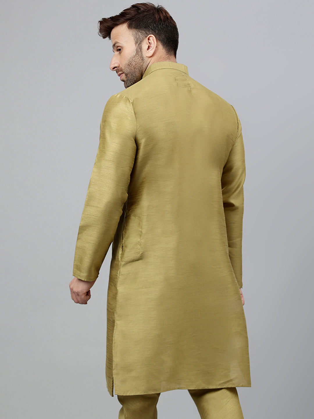 Hangup Men's Ethnic Solid Mehandi Green Kurta