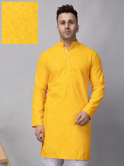 Hangup Men's Ethnic Embroidered Yellow Kurta