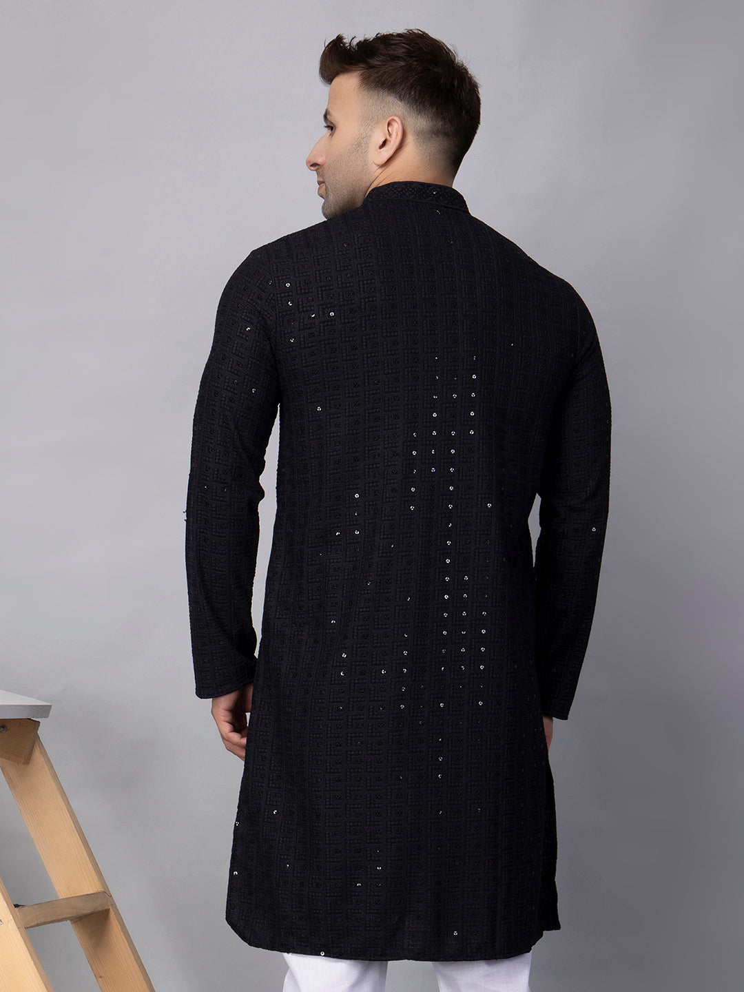 Hangup Men's Ethnic Embroidered black Kurta