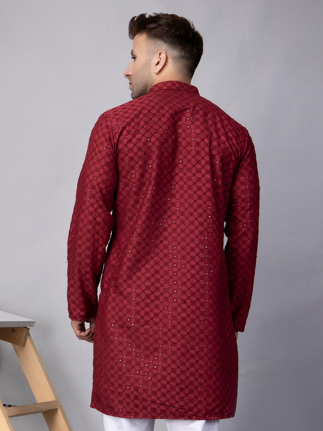 Hangup Men's Ethnic Embroidered maroon Kurta