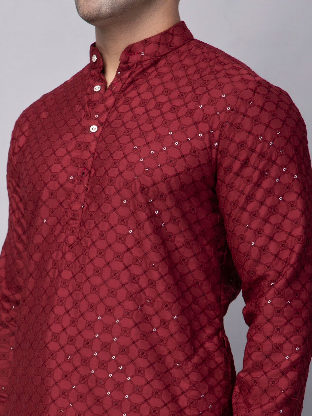 Hangup Men's Ethnic Embroidered maroon Kurta