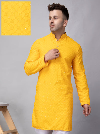 Hangup Men's Ethnic Embroidered Yellow Kurta