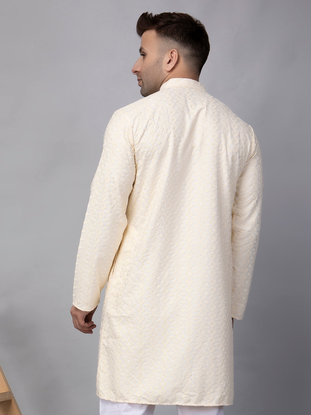 Hangup Men's Ethnic Embroidered off white Kurta