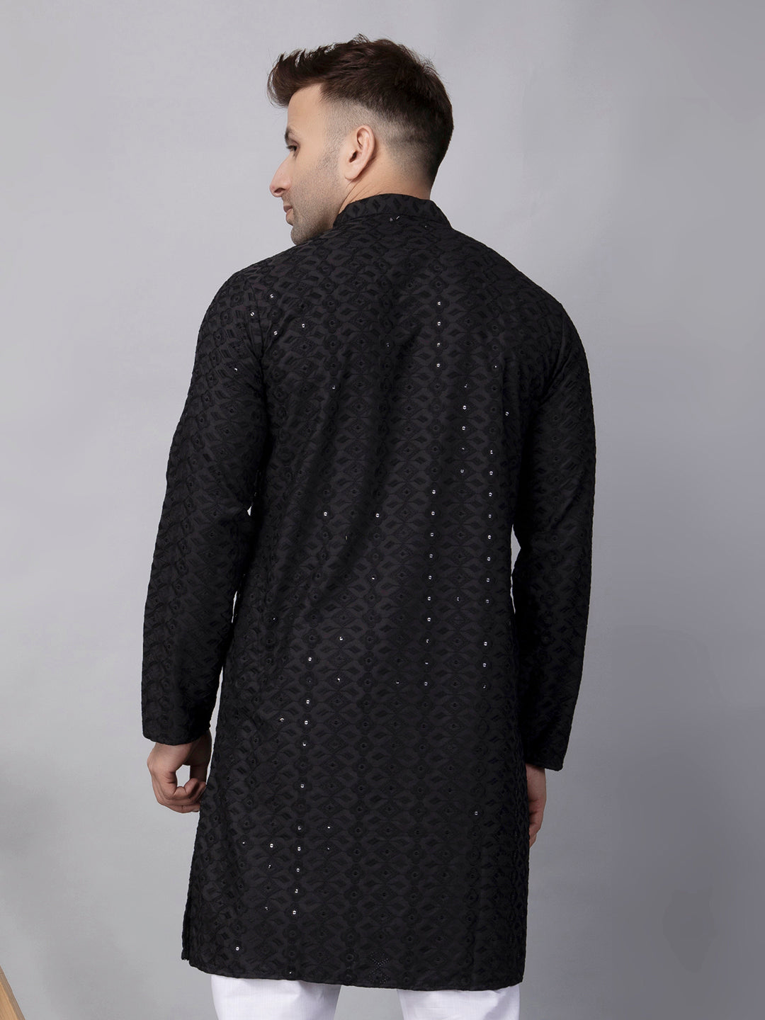 Hangup Men's Ethnic Embroidered black Kurta