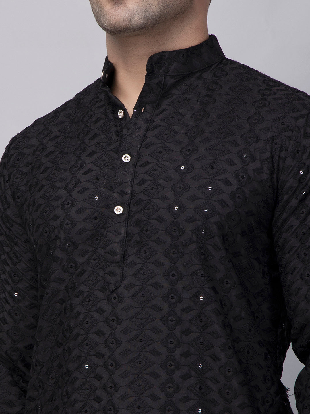 Hangup Men's Ethnic Embroidered black Kurta