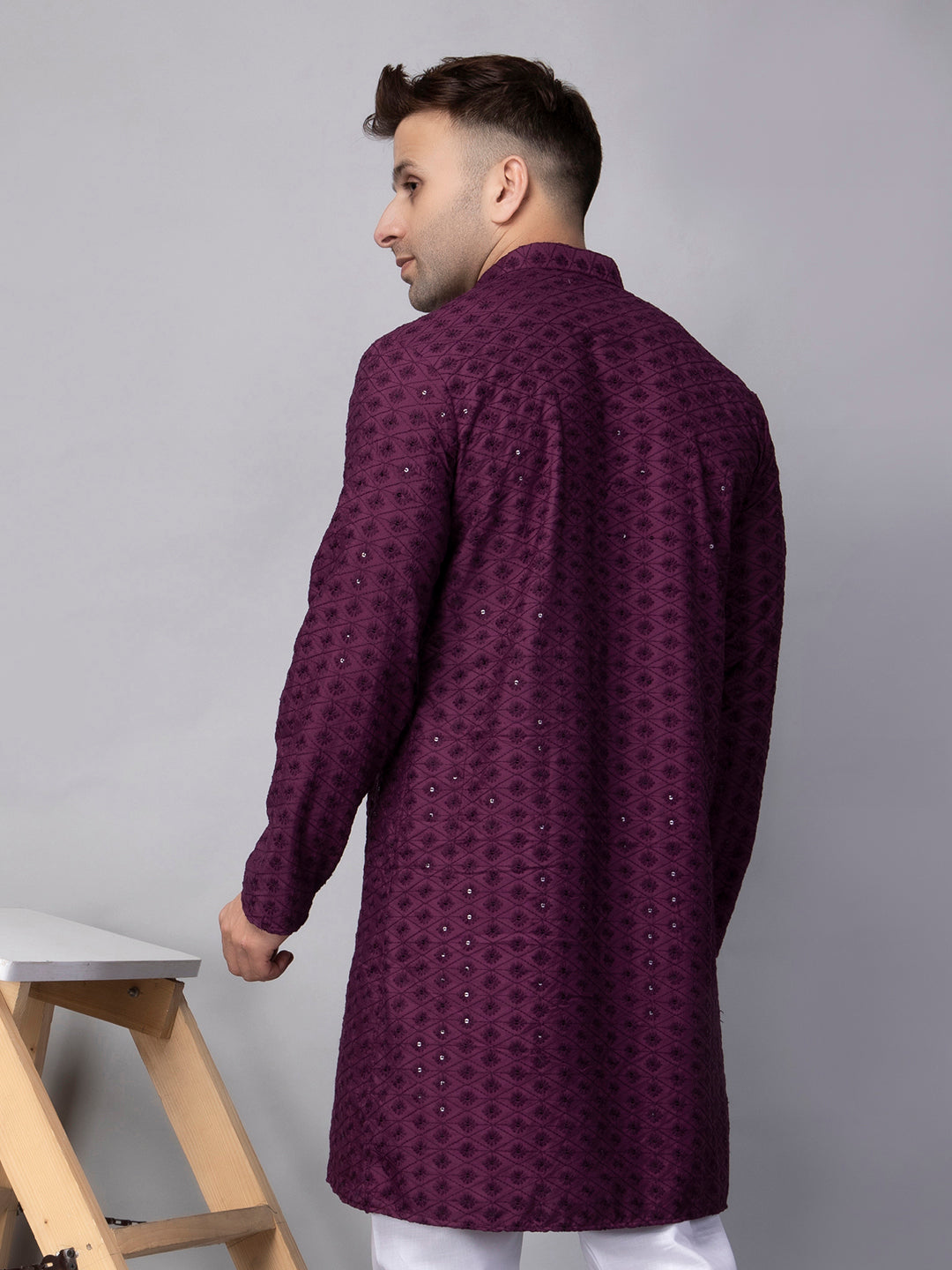 Hangup Men's Ethnic Embroidered purple Kurta