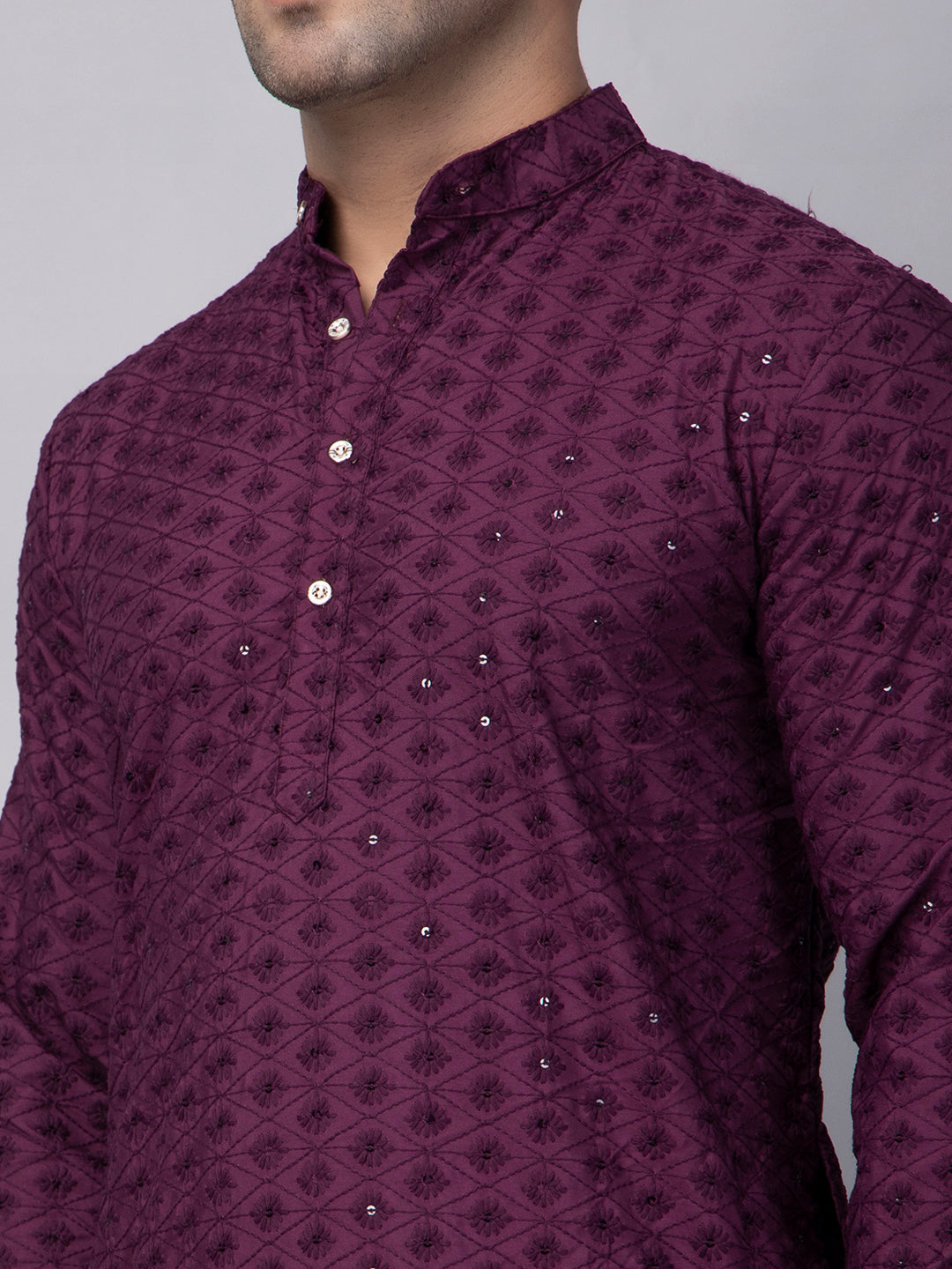 Hangup Men's Ethnic Embroidered purple Kurta