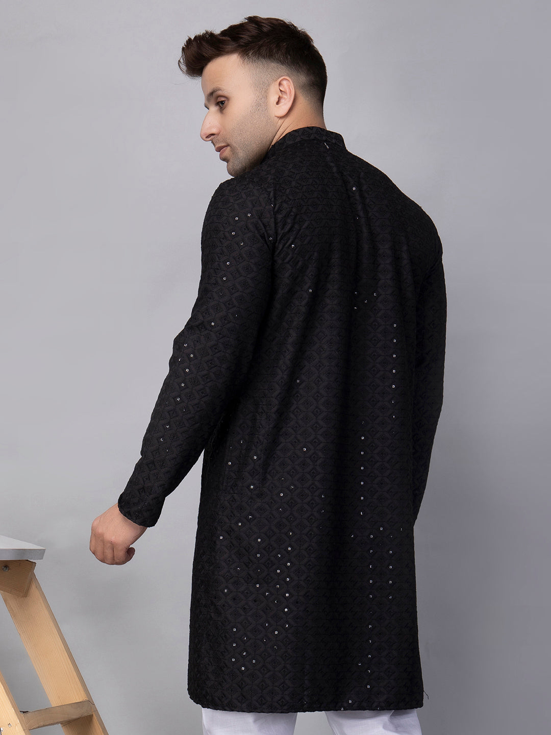 Hangup Men's Ethnic Embroidered black Kurta