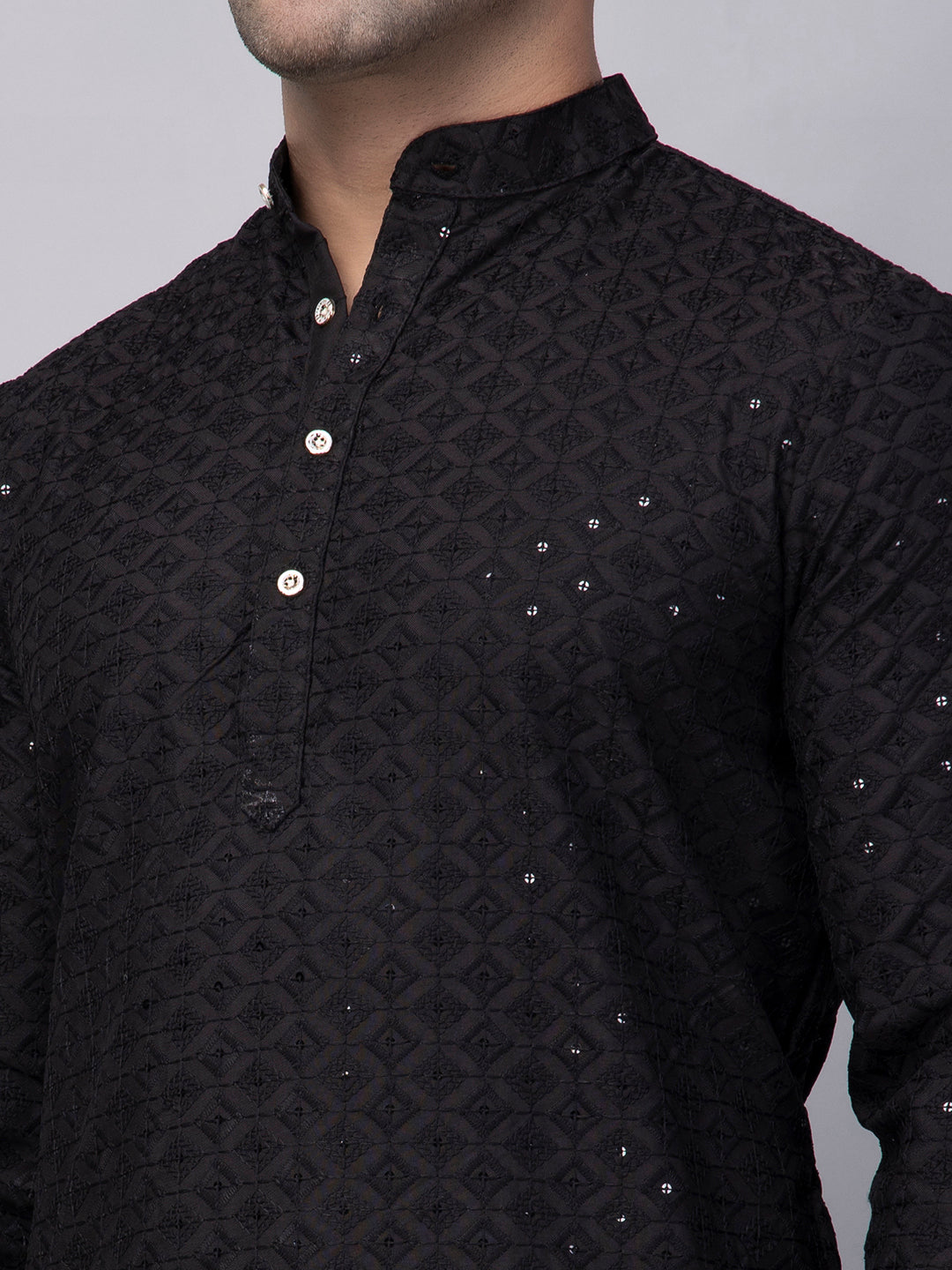 Hangup Men's Ethnic Embroidered black Kurta