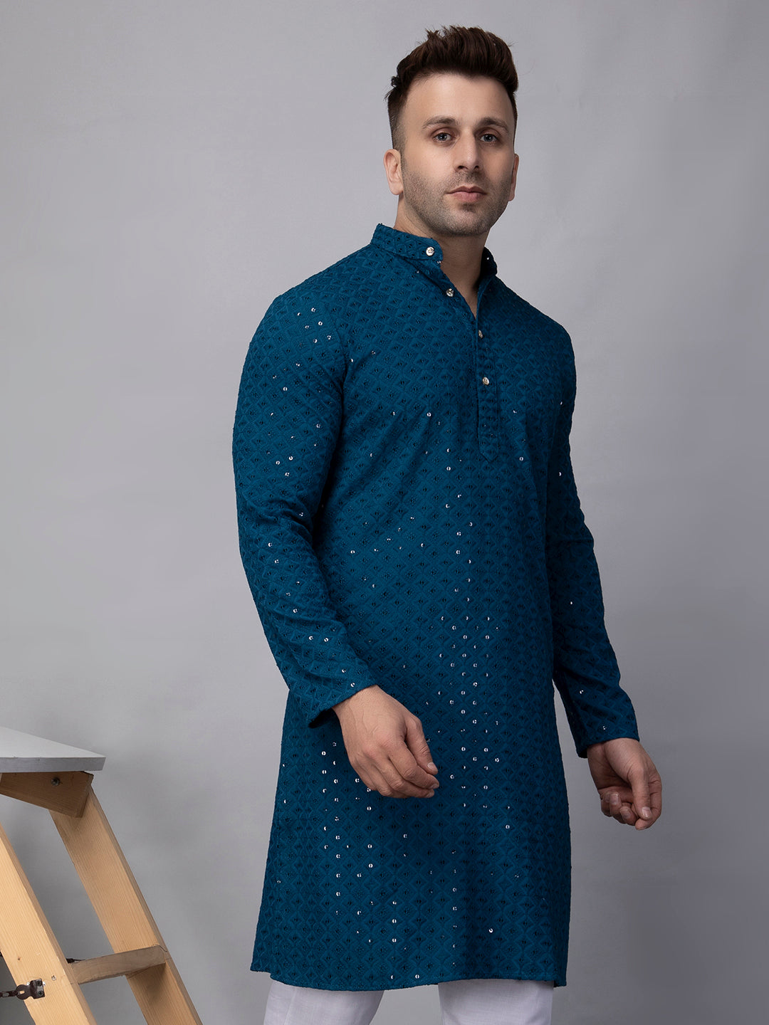 Hangup Men's Ethnic Embroidered Green Kurta