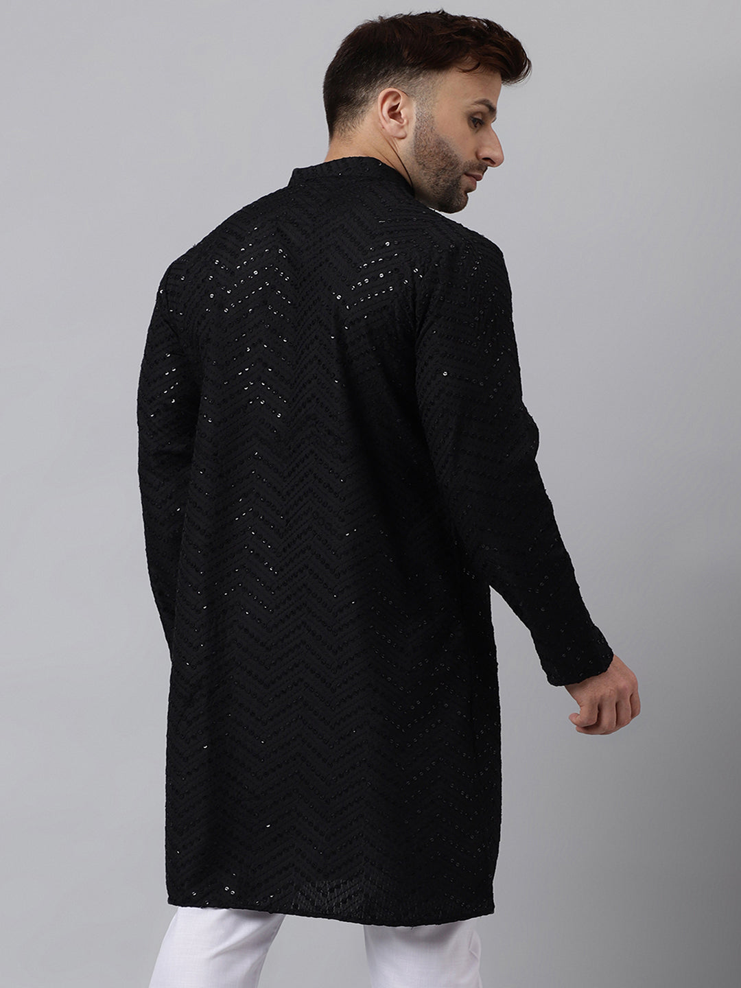 Hangup Men's Ethnic Embroidered Black Kurta