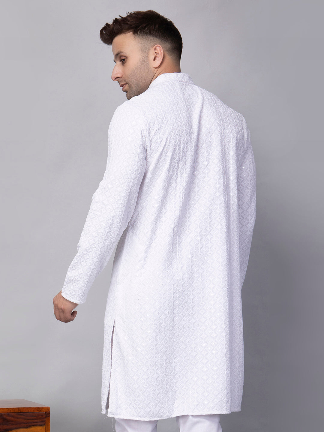 Hangup Men's Ethnic Embroidered white Kurta