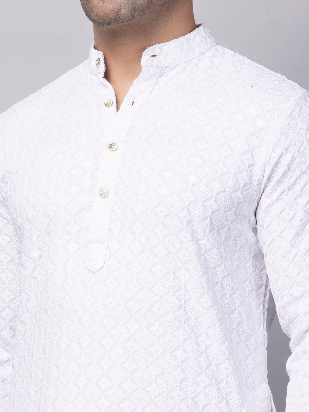 Hangup Men's Ethnic Embroidered white Kurta