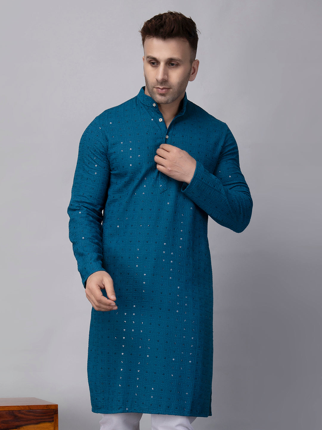 Hangup Men's Ethnic Embroidered Green Kurta