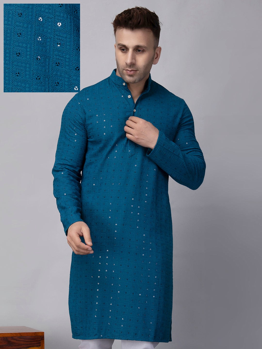 Hangup Men's Ethnic Embroidered Green Kurta