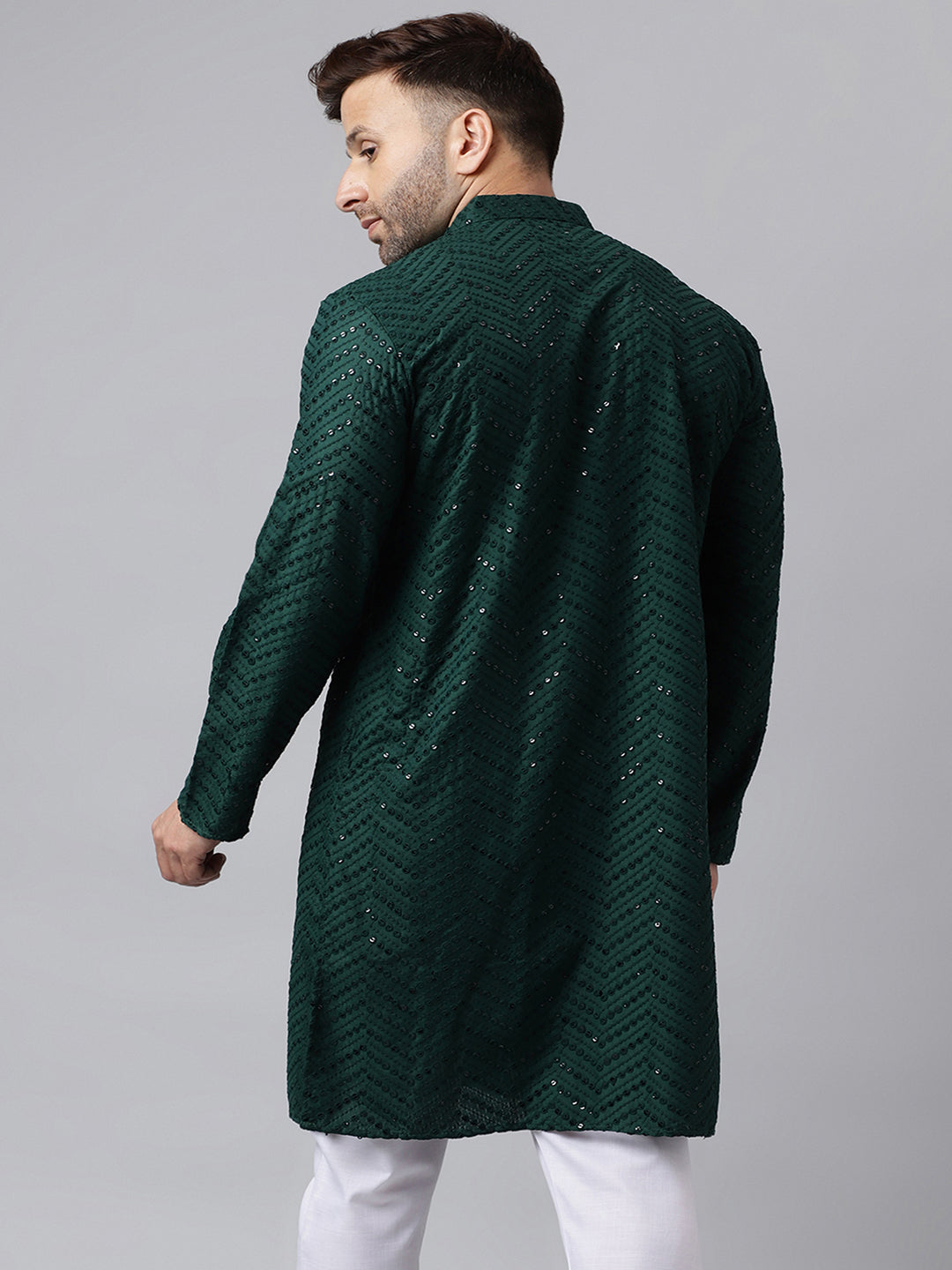 Hangup Men's Ethnic Embroidered Green Kurta