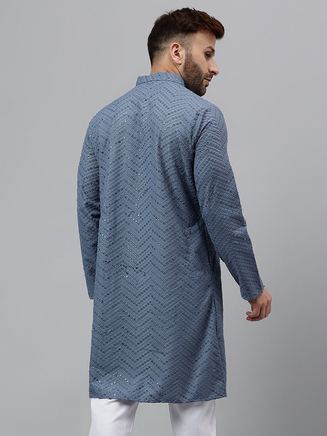 Hangup Men's Ethnic Embroidered Blue Kurta