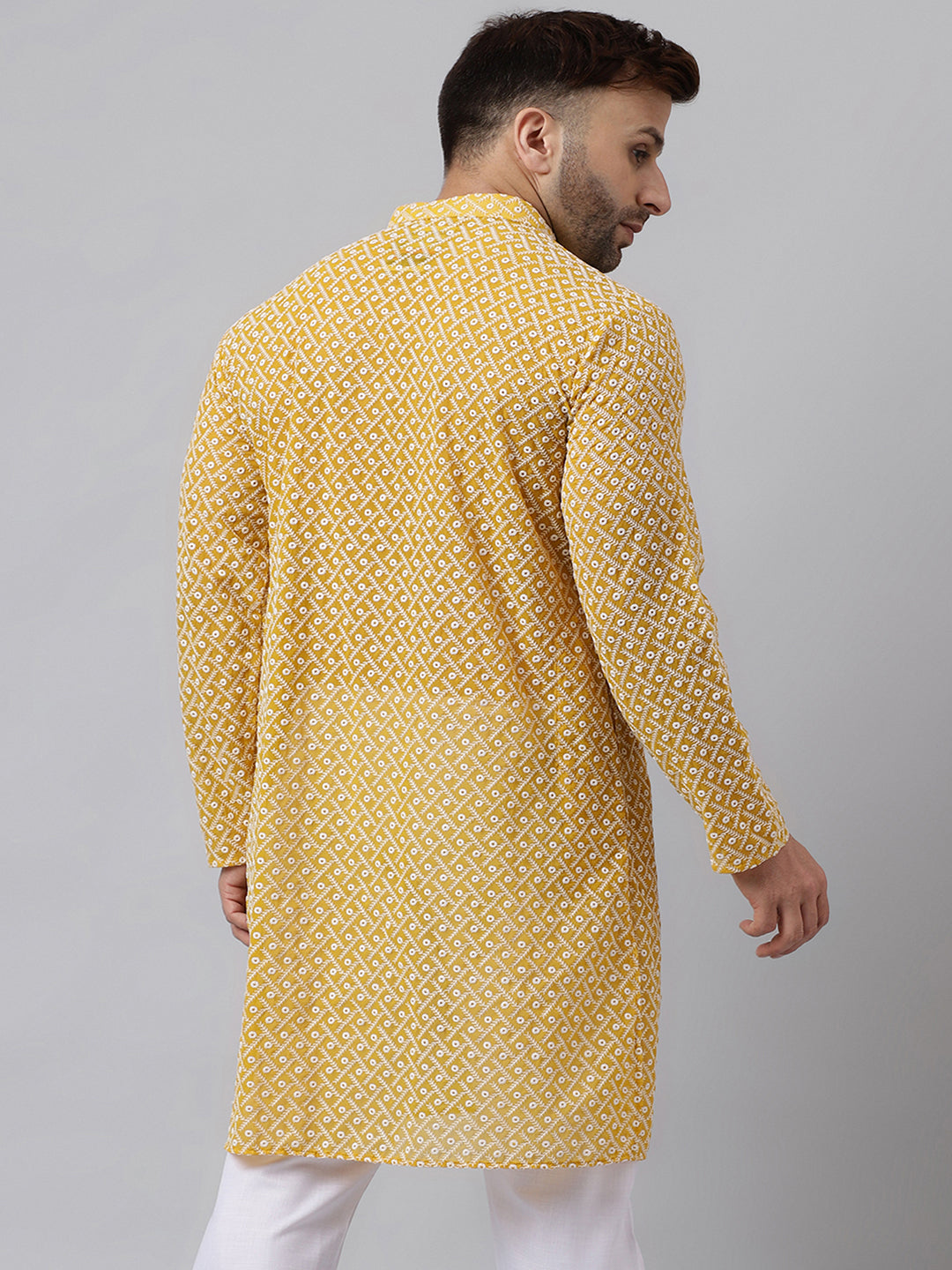 Hangup Men's Ethnic Embroidered Yellow Kurta