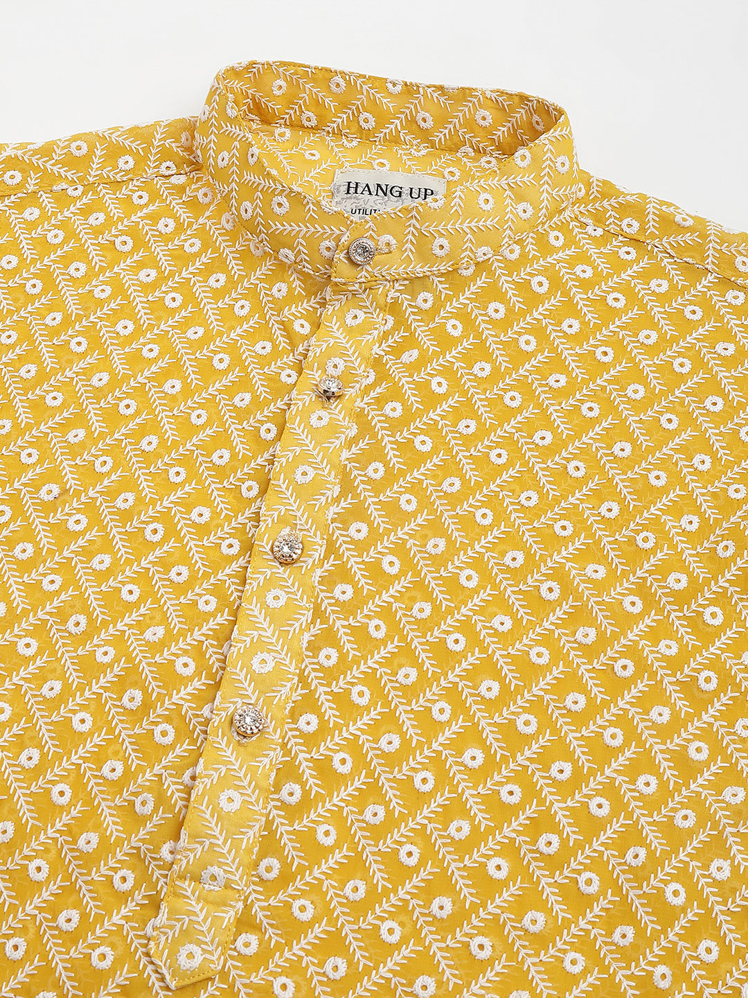 Hangup Men's Ethnic Embroidered Yellow Kurta