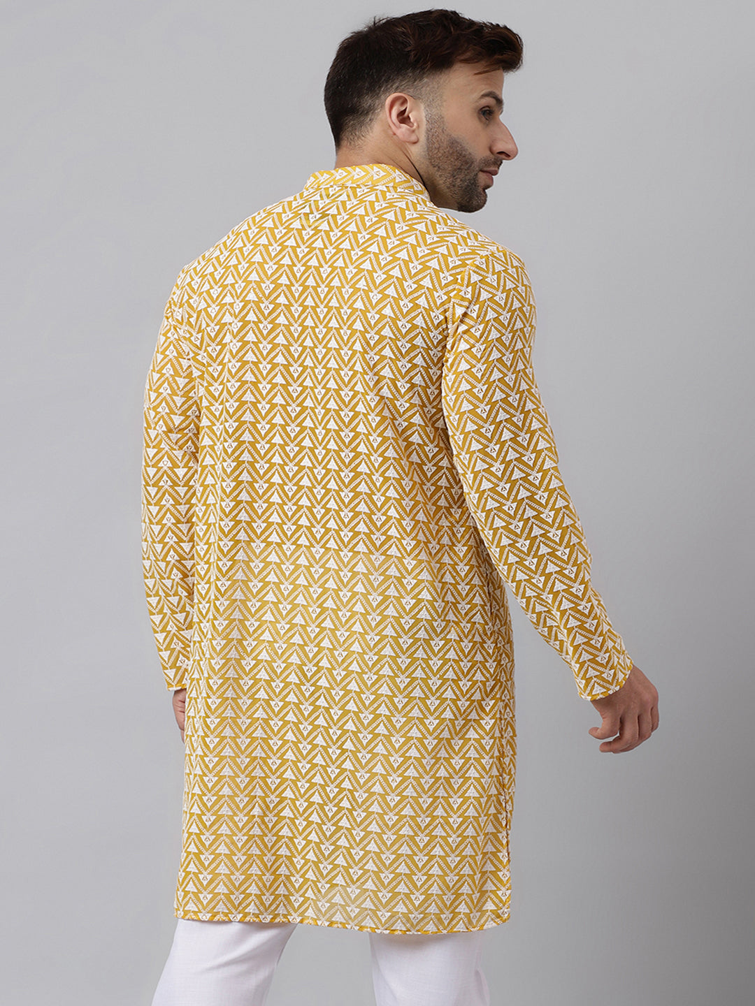 Hangup Men's Ethnic Embroidered Yellow Kurta