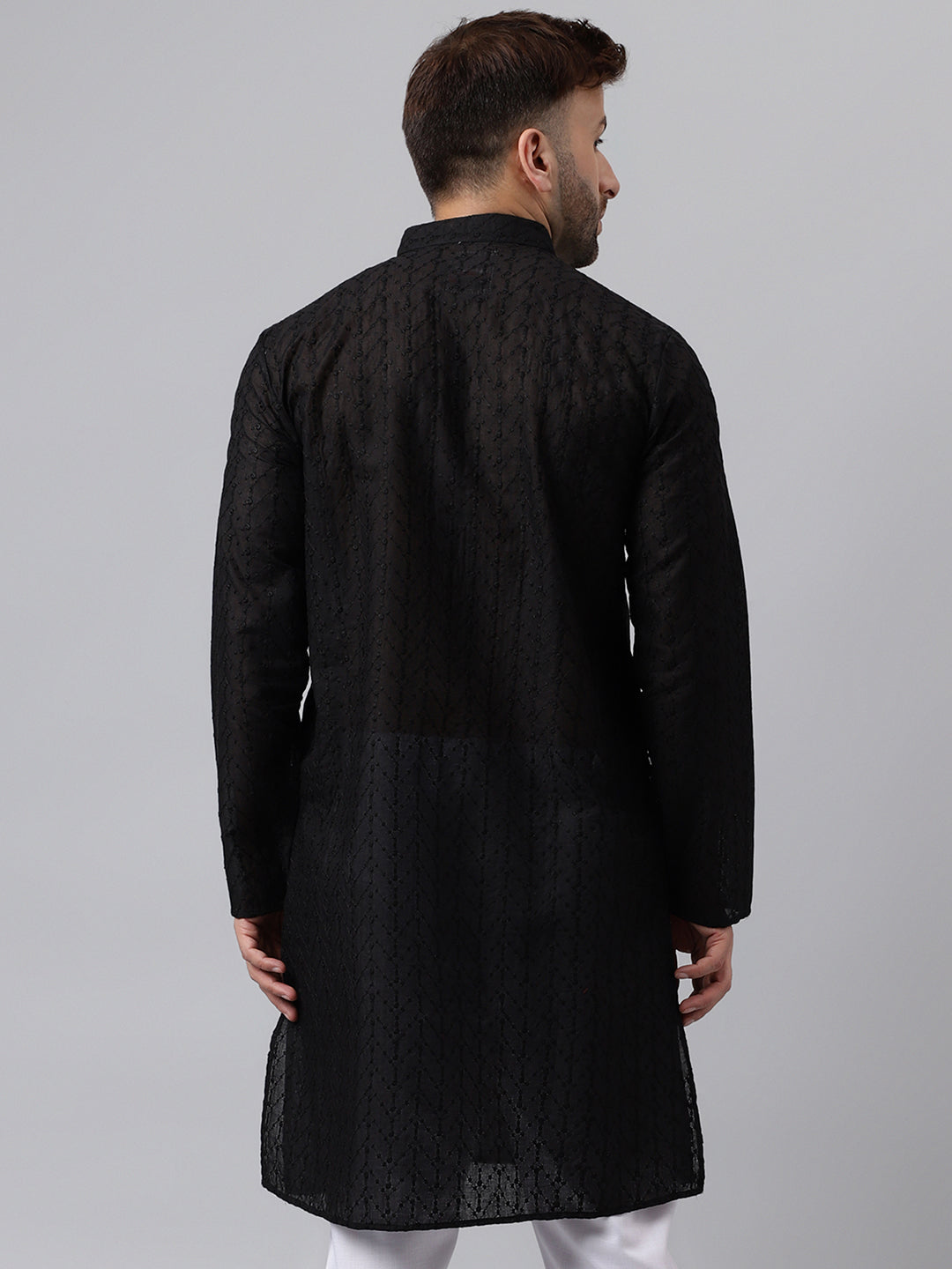 Hangup Men's Ethnic Embroidered Black Kurta