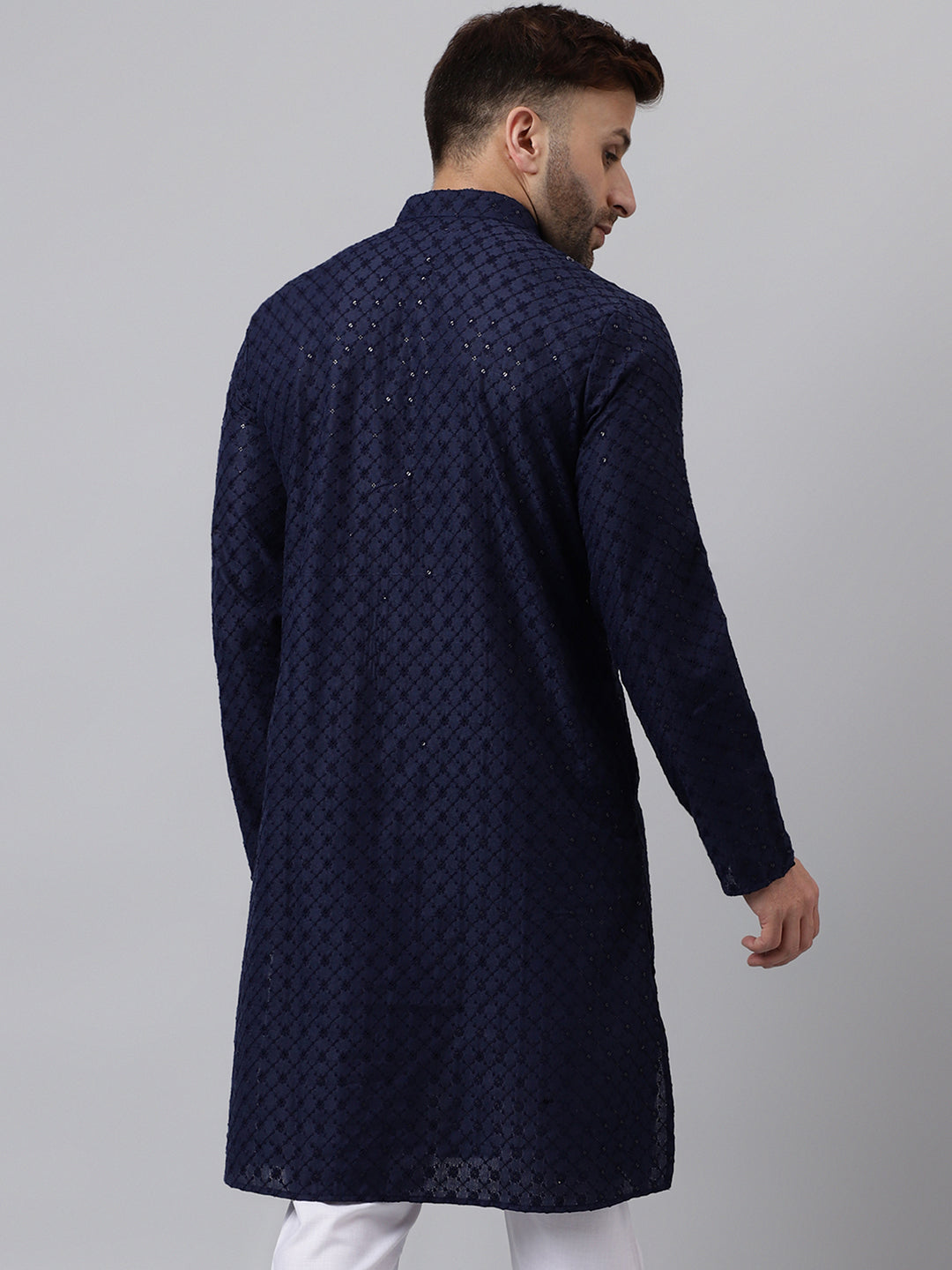 Hangup Men's Ethnic Embroidered Navy Kurta