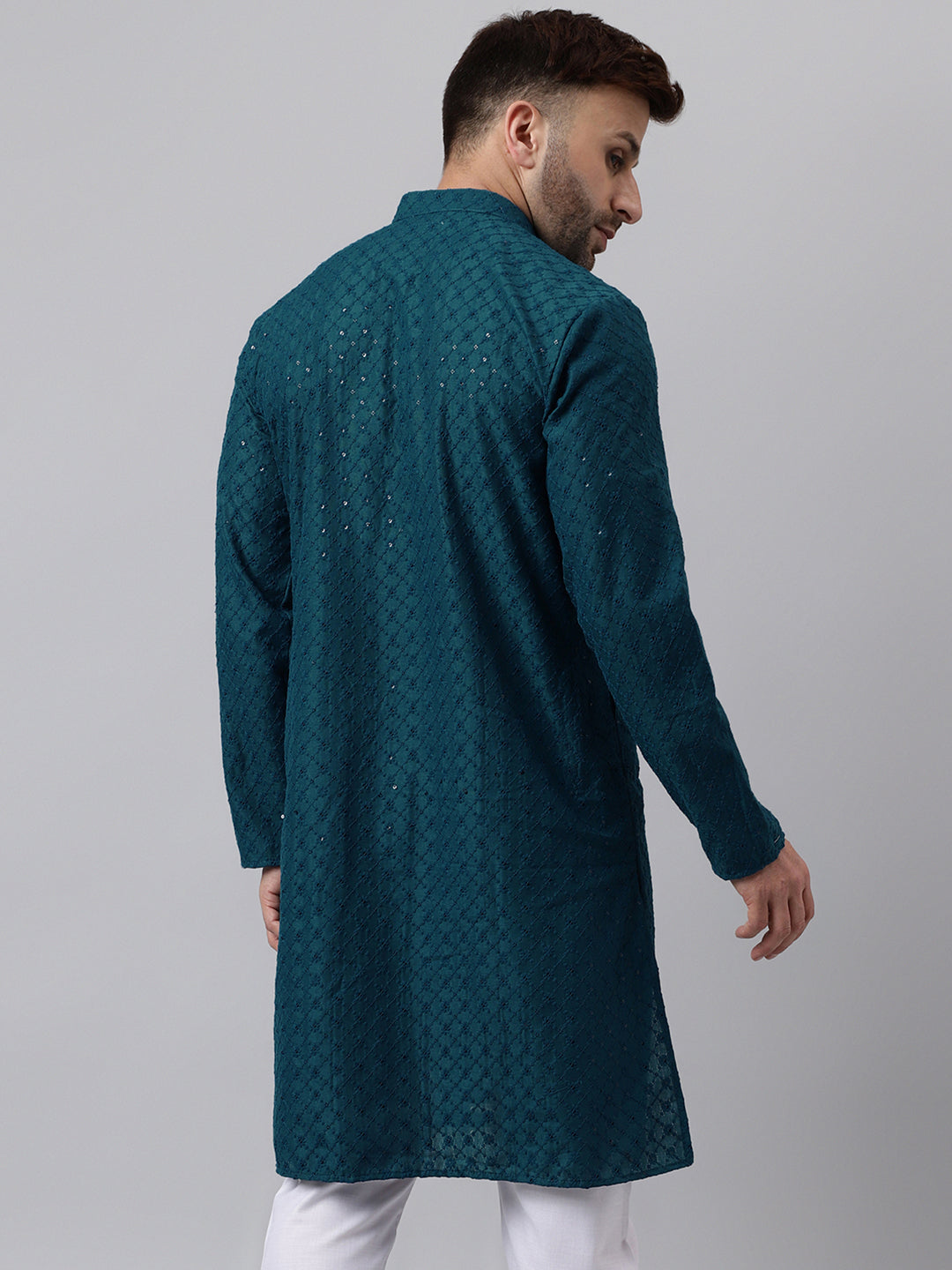 Hangup Men's Ethnic Embroidered Green Kurta