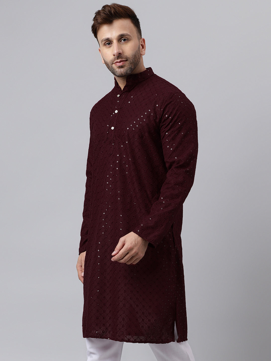 Hangup Men's Ethnic Embroidered Maroon Kurta