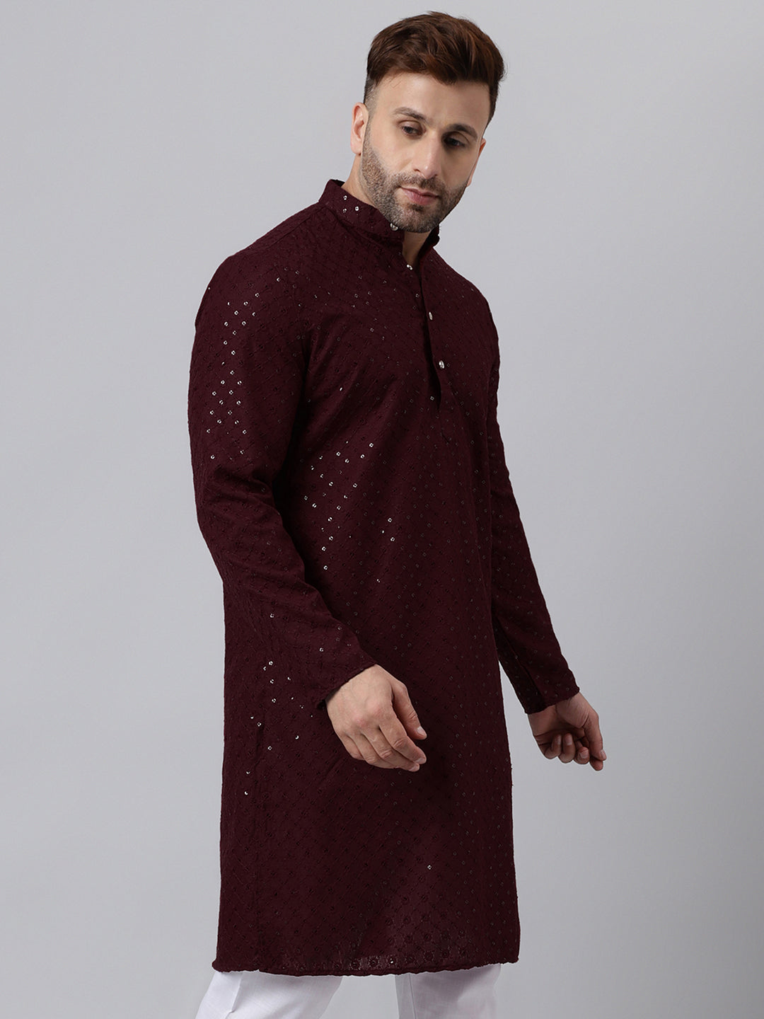 Hangup Men's Ethnic Embroidered Maroon Kurta