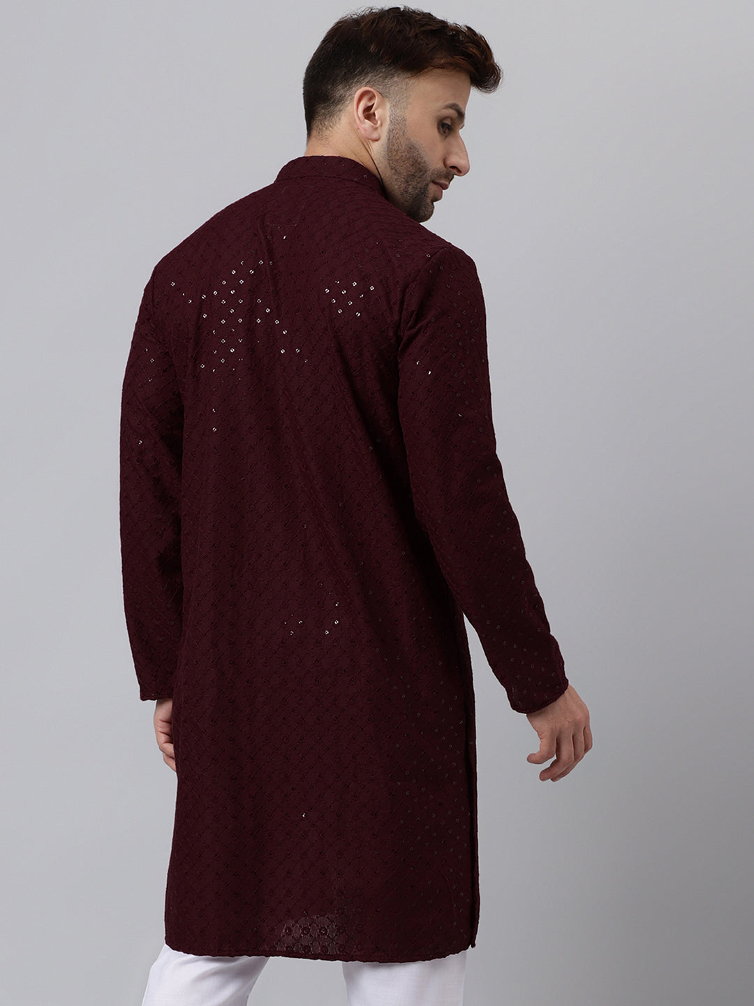 Hangup Men's Ethnic Embroidered Maroon Kurta