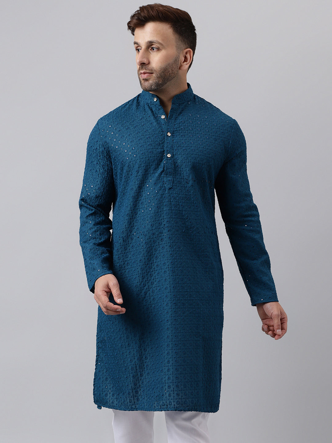 Hangup Men's Ethnic Embroidered Green Kurta