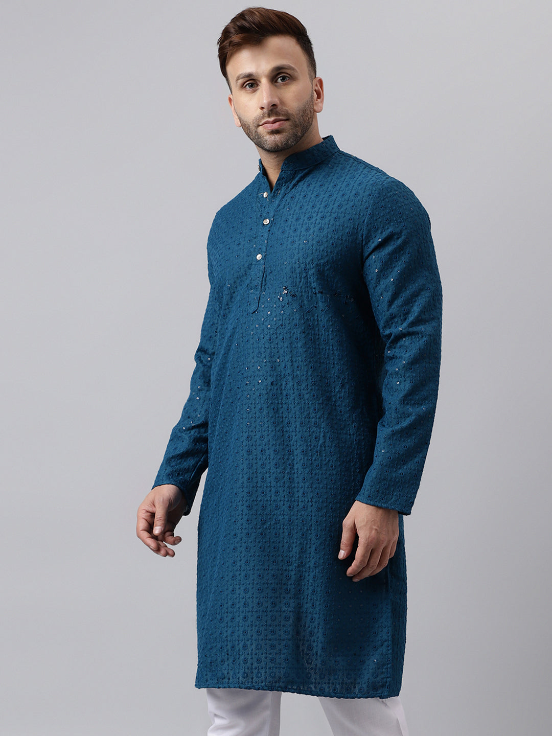 Hangup Men's Ethnic Embroidered Green Kurta