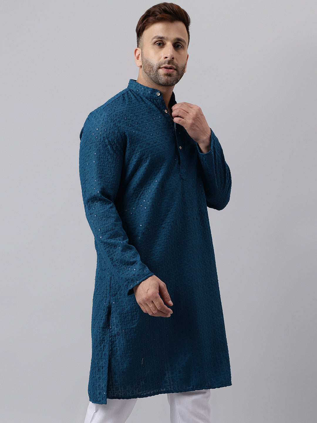 Hangup Men's Ethnic Embroidered Green Kurta