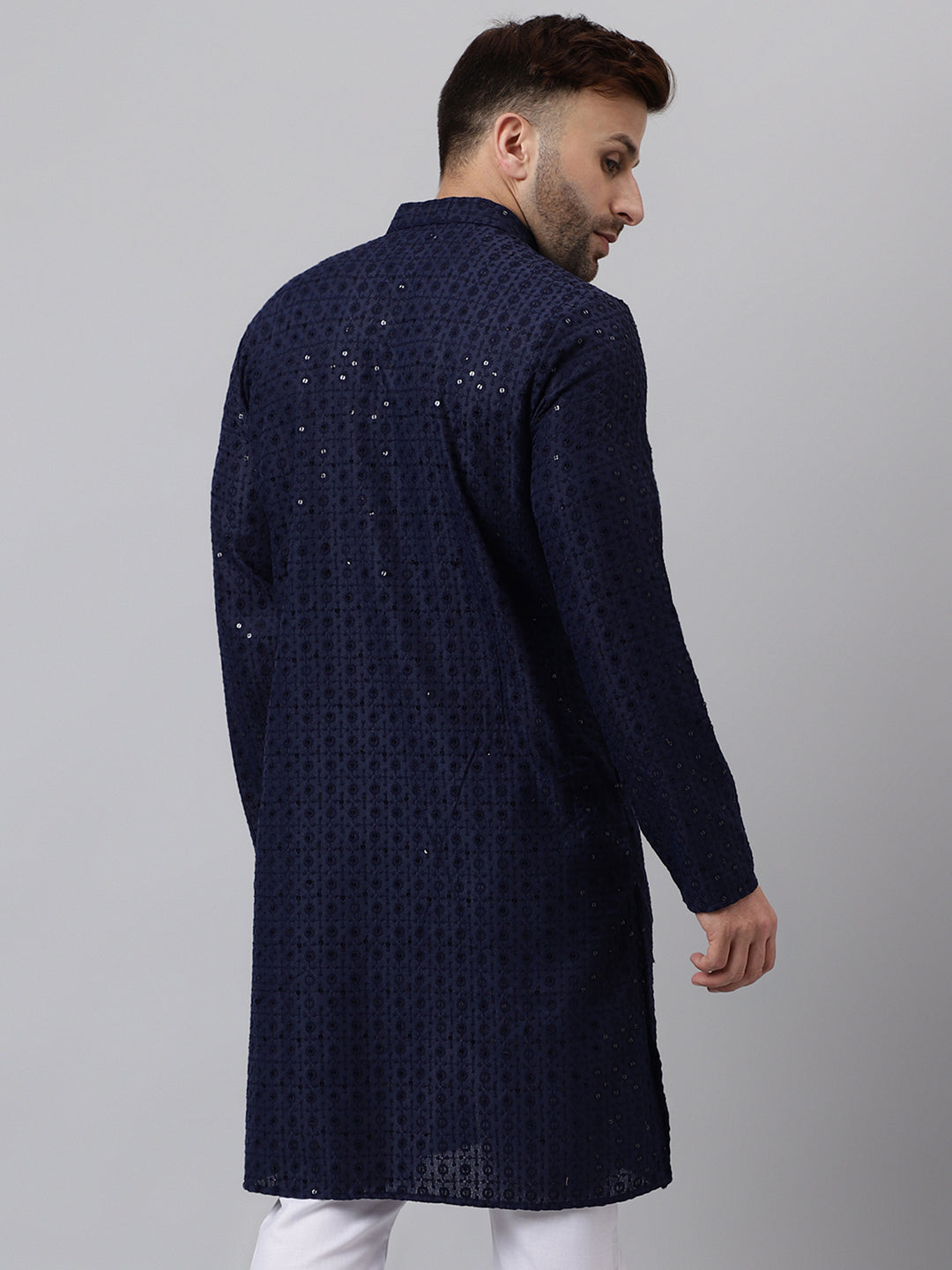 Hangup Men's Ethnic Embroidered Navy Kurta