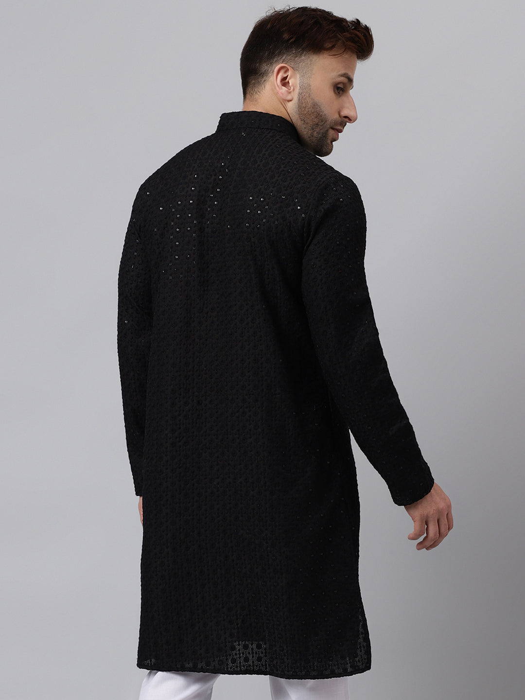 Hangup Men's Ethnic Embroidered Black Kurta