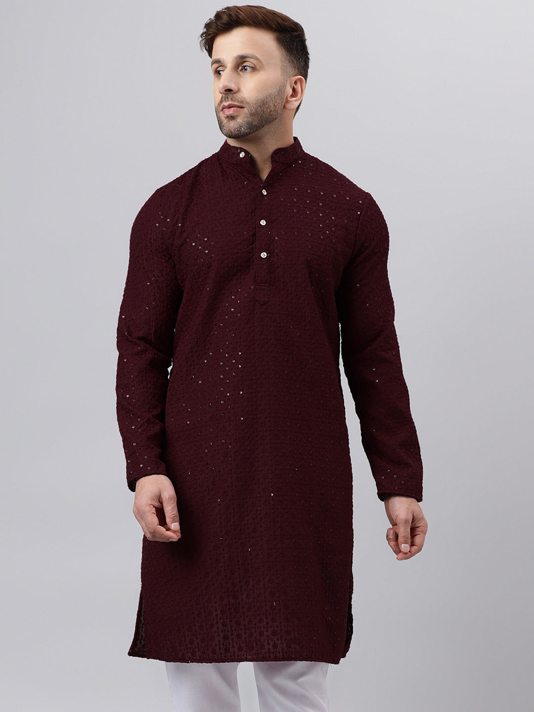 Hangup Men's Ethnic Embroidered Maroon Kurta