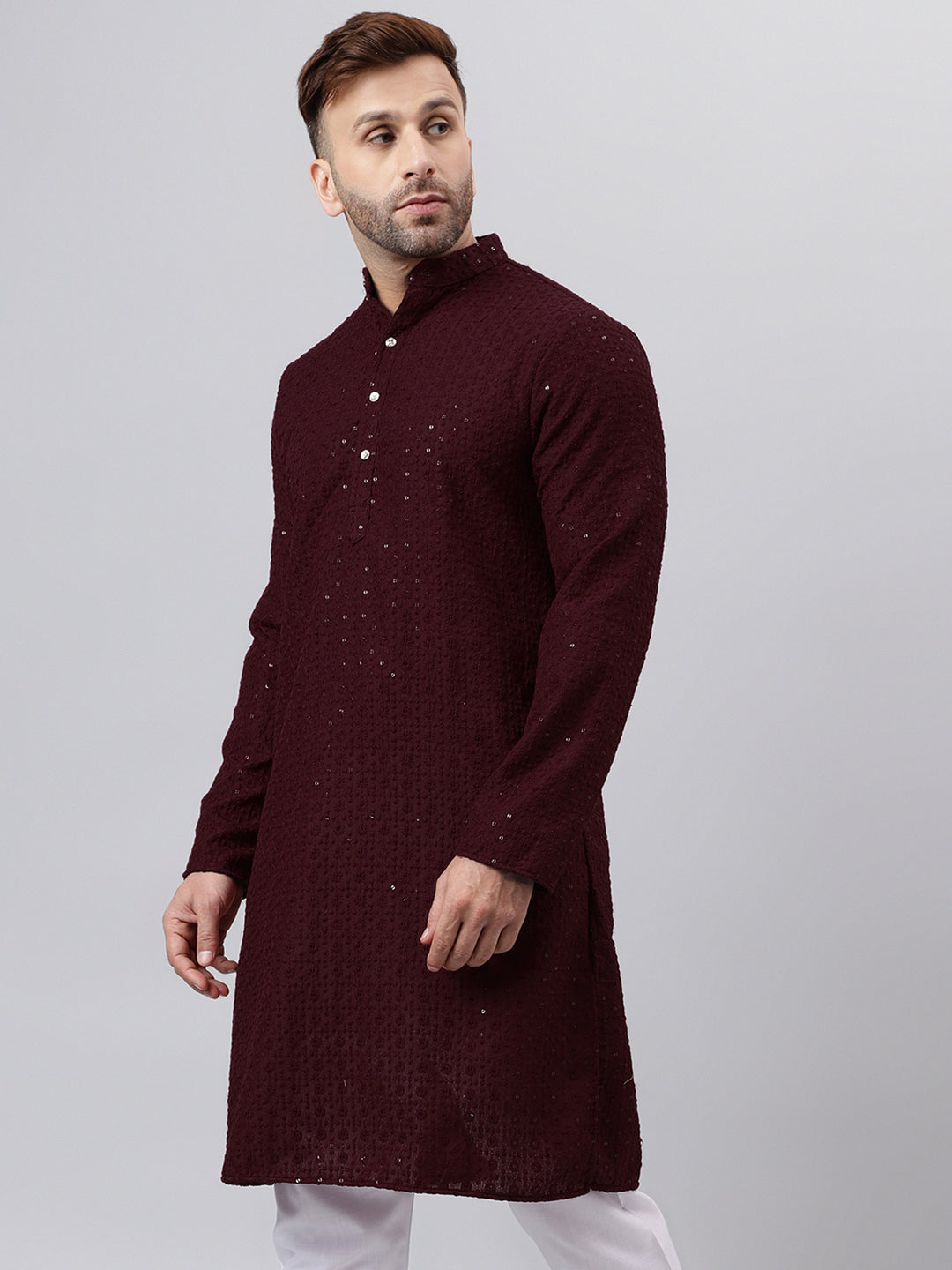 Hangup Men's Ethnic Embroidered Maroon Kurta