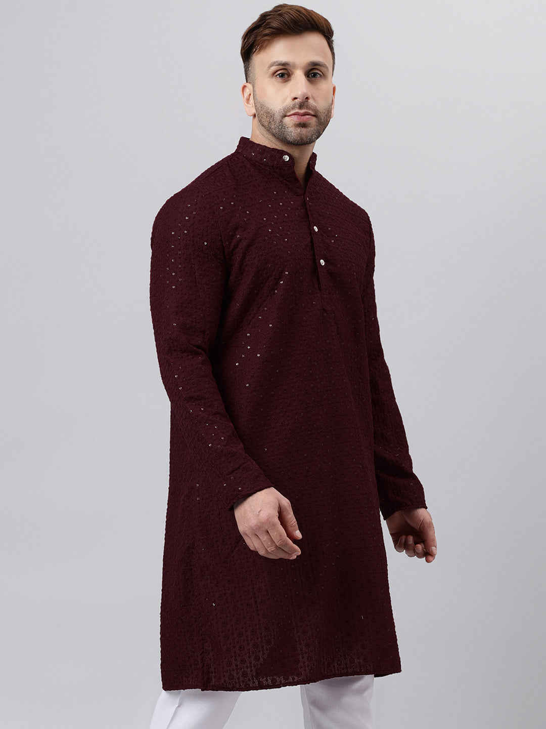 Hangup Men's Ethnic Embroidered Maroon Kurta