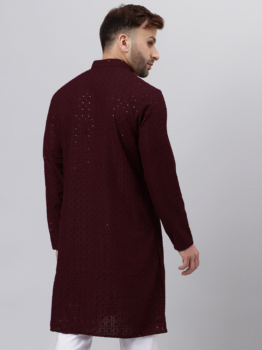 Hangup Men's Ethnic Embroidered Maroon Kurta