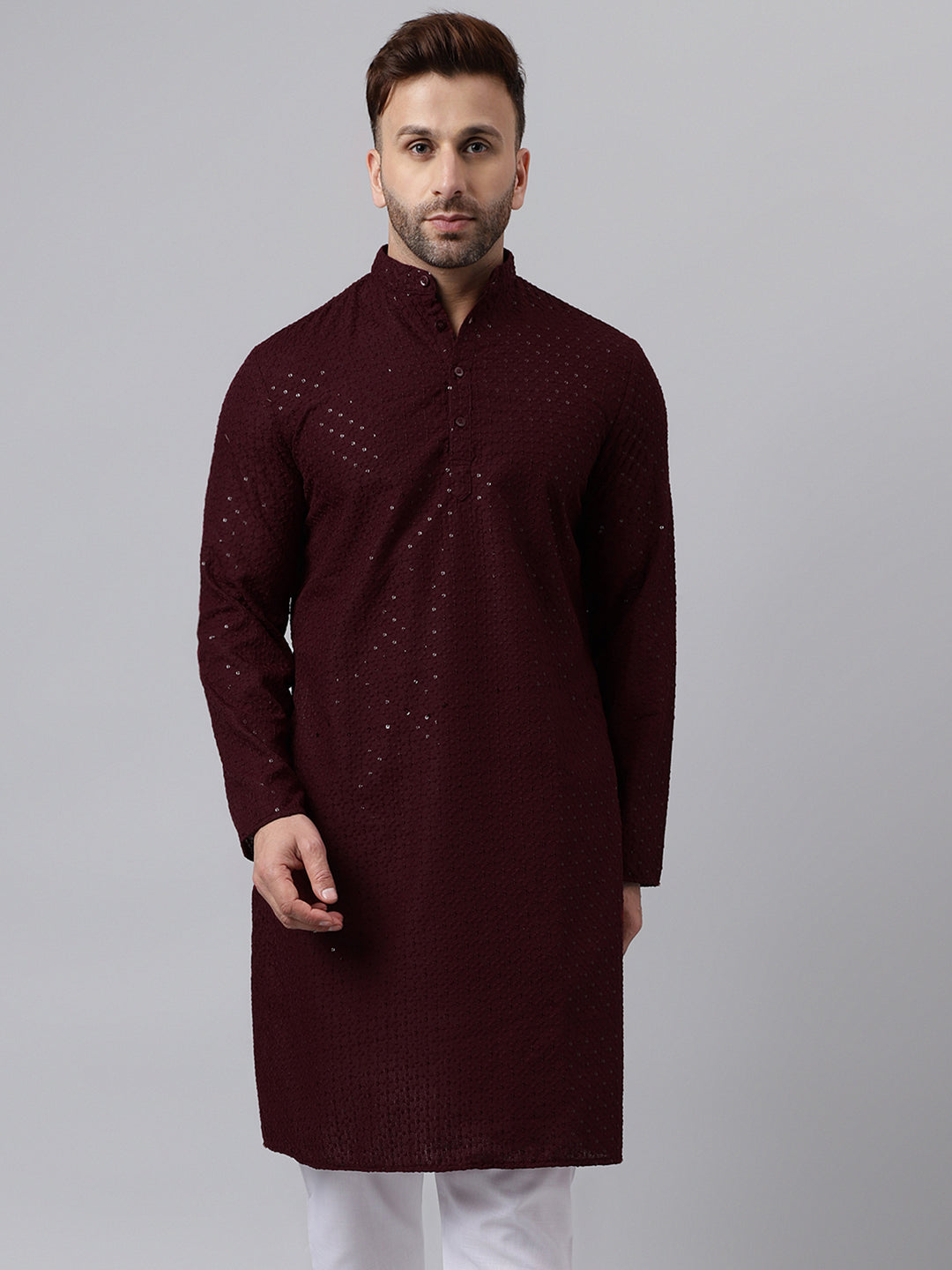 Hangup Men's Ethnic Embroidered Maroon Kurta