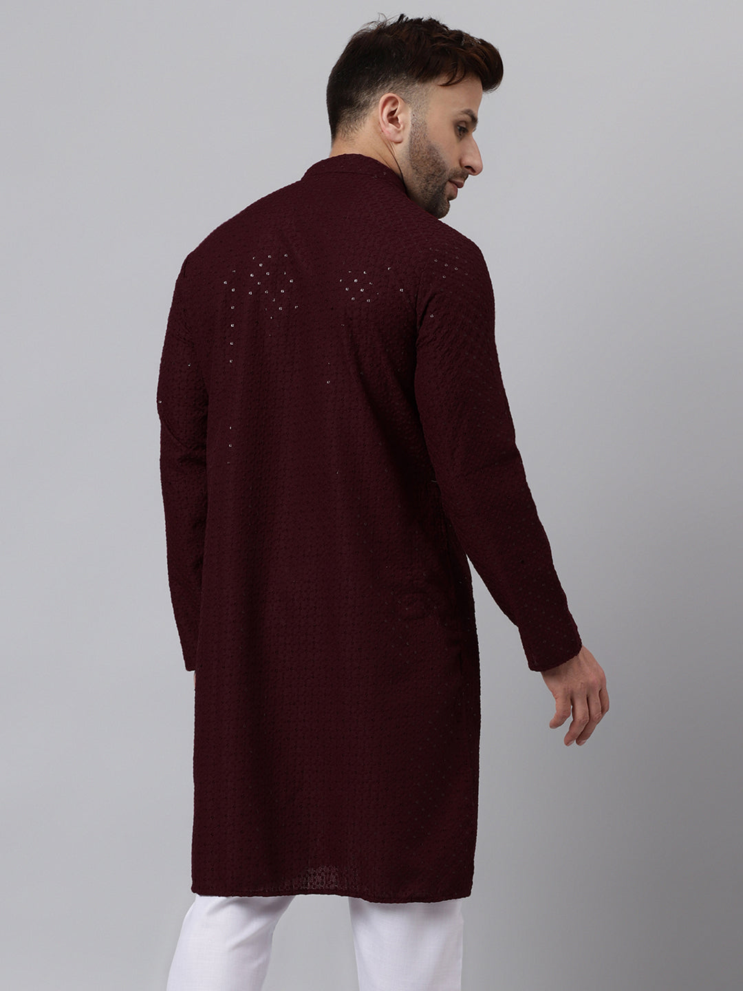 Hangup Men's Ethnic Embroidered Maroon Kurta