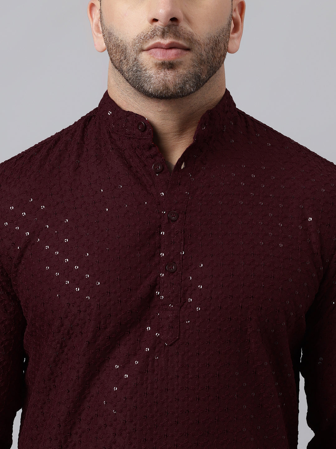 Hangup Men's Ethnic Embroidered Maroon Kurta