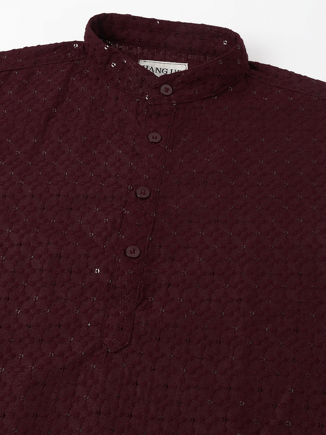 Hangup Men's Ethnic Embroidered Maroon Kurta